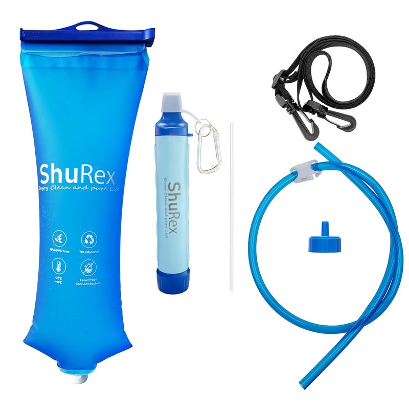 ShuRex Gravity Fed Water Filtration System with Adjustable Tree Strap, Gravity Bag with Filter Straw, Water Purifier Survival for Travel, Backpacking, and Emergency Preparedness (3L) - Image 1